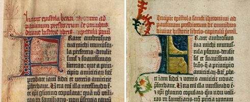 The same page illustrated by two different artists. Gutenberg sold the books without these illustrations, drop caps and opening paragraphs, leaving it to the purchaser to commission